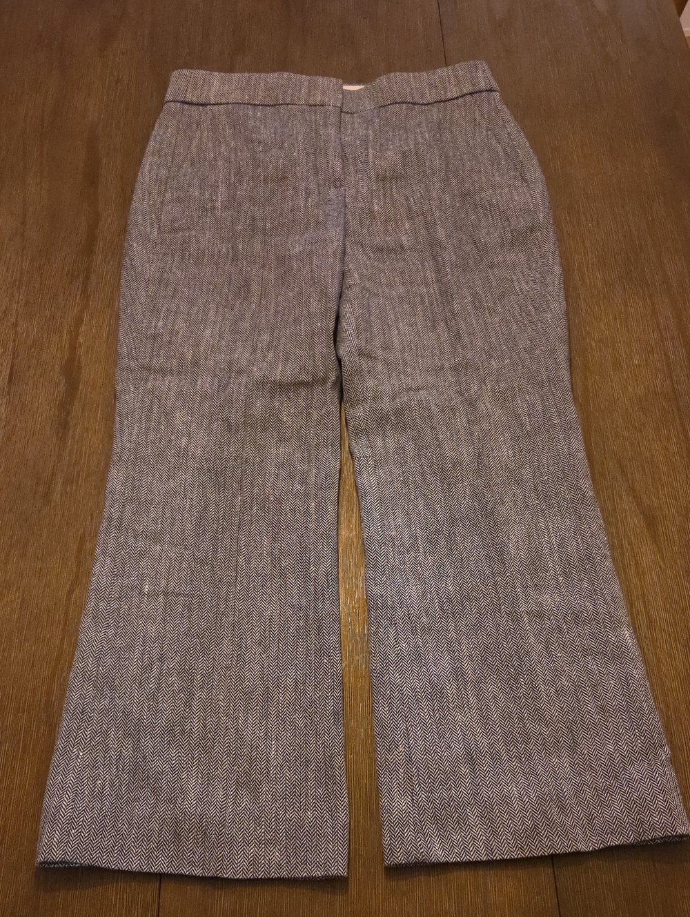 J. Crew Womens Blue Herringbone Stretch Linen Hayden Kickout Crop Trousers Sz 6